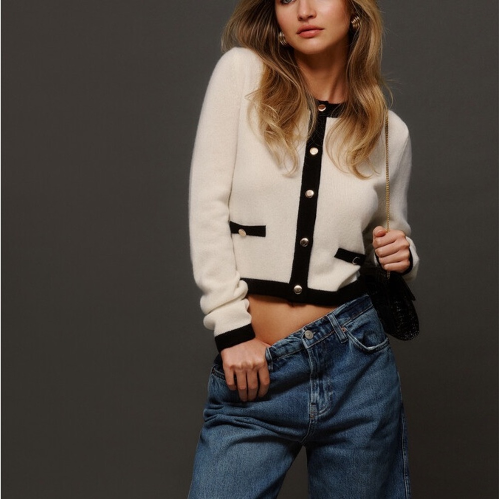 Brand new never worn Reformation Becka White and Black cashmere Women's cardigan